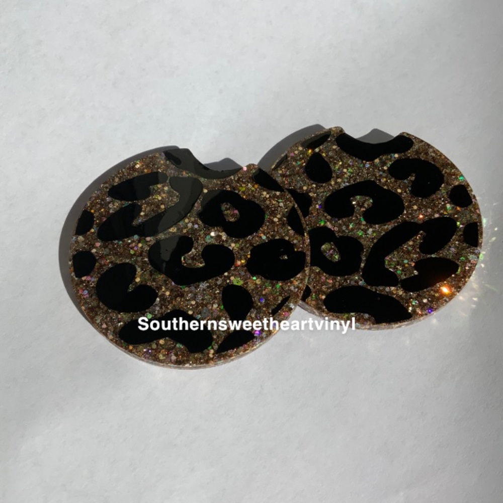 Cheetah print car coaster set